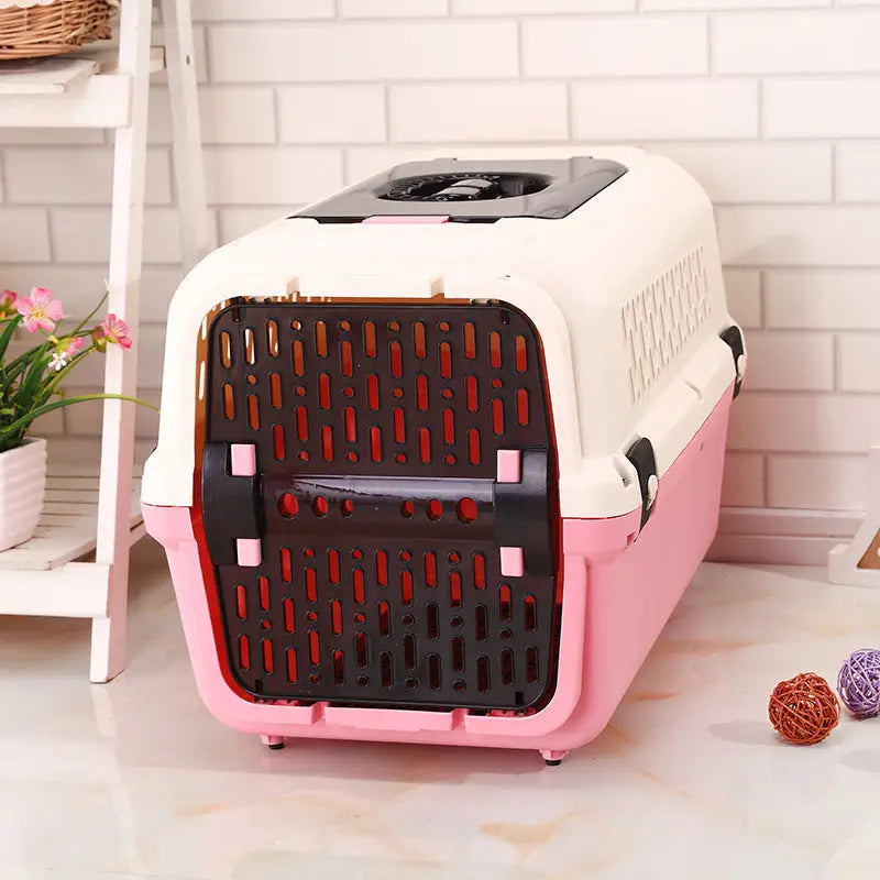 YES4PETS Medium Dog Cat Crate Pet Rabbit Carrier Travel Cage With Tray & Window Pink - Pet Care > Dog Supplies > Dog