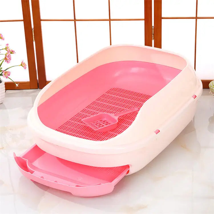 YES4PETS Medium Portable Cat Toilet Litter Box Tray with Scoop and Grid Tray-Pink - Pet Care > Cat Supplies > Cat Litter