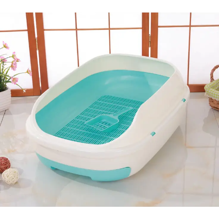YES4PETS Medium Portable Cat Toilet Litter Box Tray with Scoop and Grid Tray-Blue Green - Pet Care > Cat Supplies > Cat