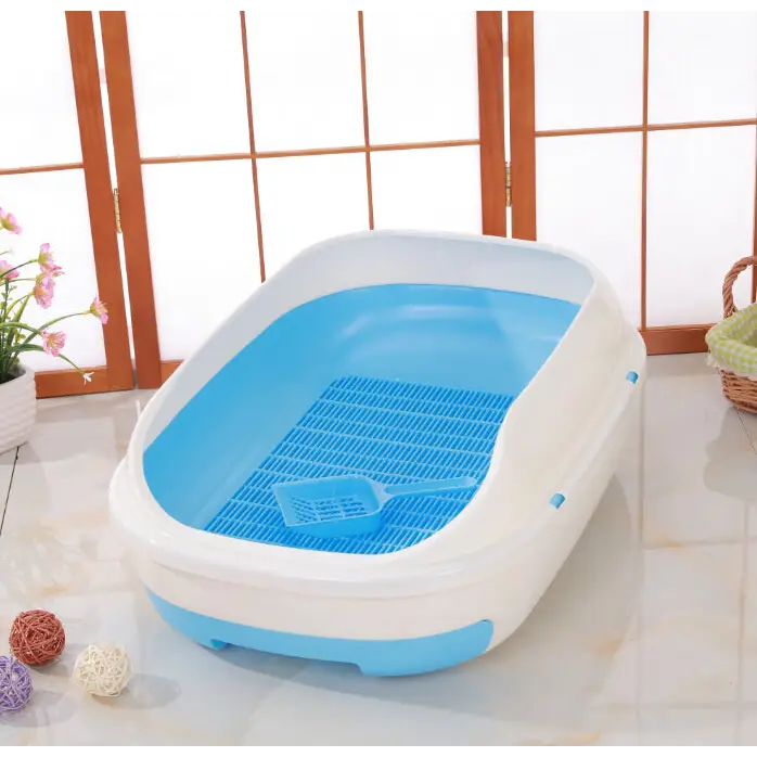 YES4PETS Medium Portable Cat Toilet Litter Box Tray with Scoop and Grid Tray-Blue - Pet Care > Cat Supplies > Cat Litter