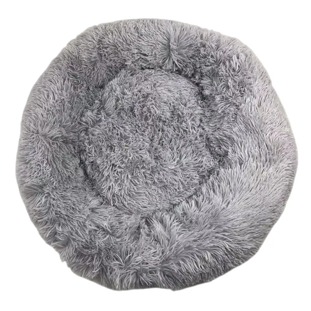 YES4PETS Medium Round Calming Plush Cat Dog Bed Comfy Puppy Fluffy Bedding Little Grey - Pet Care > Dog Supplies > Dog