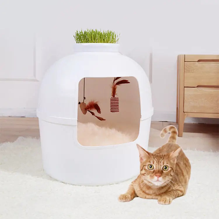 YES4PETS Multifunctional Cat Litter Box Pet Cat House Semi-Enclosed White - Pet Care > Cat Supplies > Cat Litter