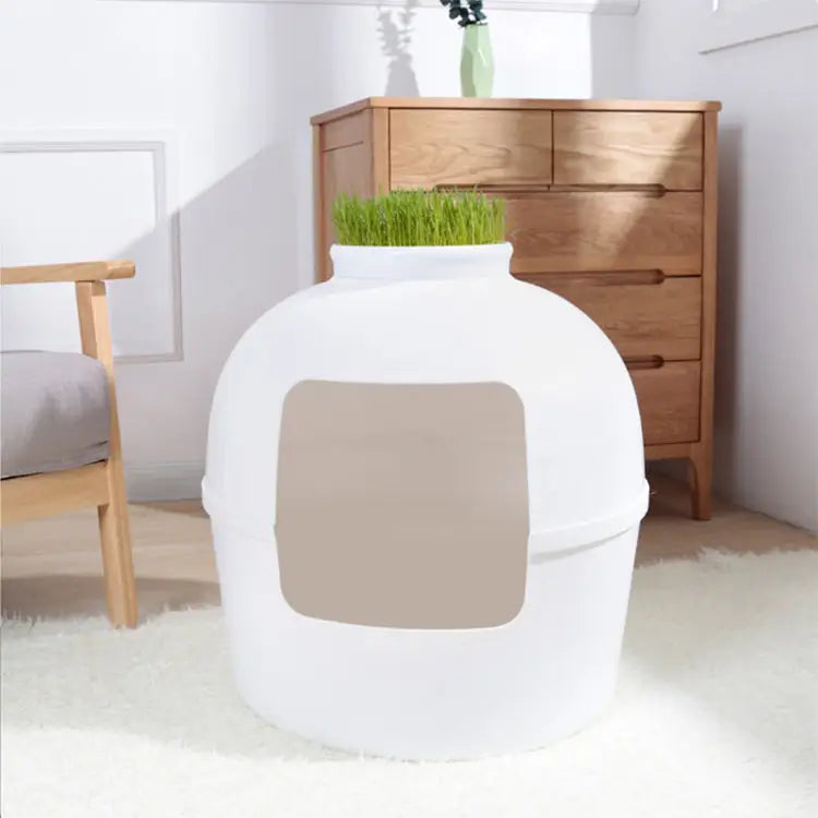 YES4PETS Multifunctional Cat Litter Box Pet Cat House Semi-Enclosed White - Pet Care > Cat Supplies > Cat Litter