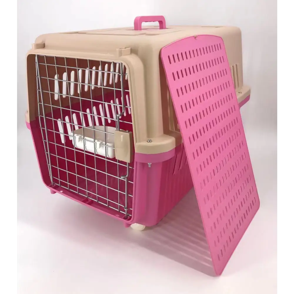 YES4PETS Pink Large Dog Puppy Cat Crate Pet Carrier Cage W Tray Bowl & Removable Wheels - Pet Care > Cat Supplies > Cat