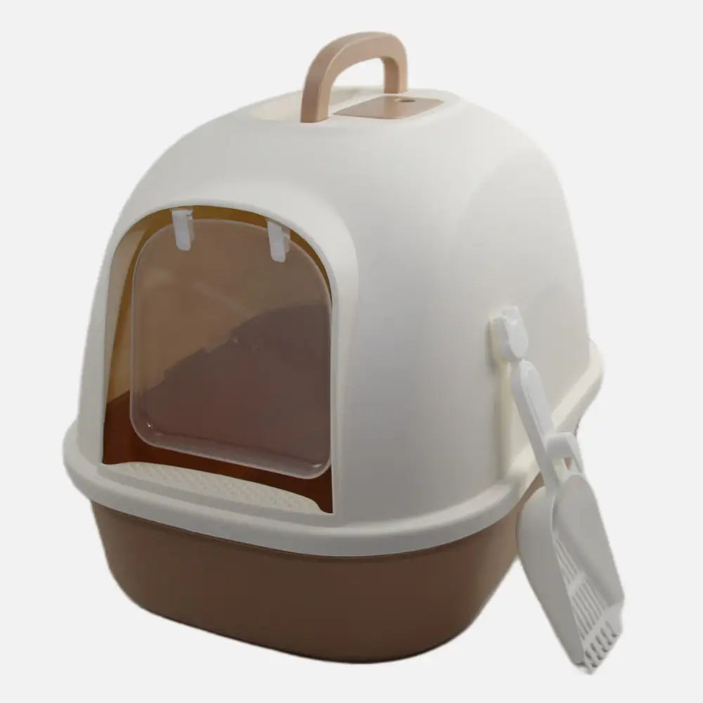 YES4PETS Portable Hooded Cat Toilet Litter Box Tray House with Handle and Scoop Brown - Pet Care > Cat Supplies > Cat