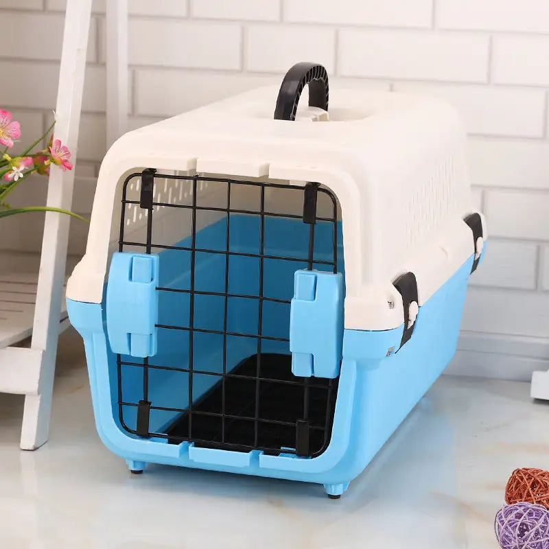 YES4PETS Small Portable Plastic Dog Cat Pet Pets Carrier Travel Cage With Tray-Blue - Pet Care > Dog Supplies > Dog
