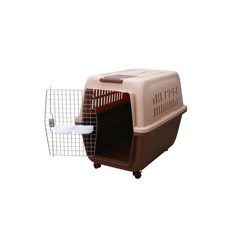 YES4PETS XL Plastic Kennels Pet Carrier Dog Cat Cage Crate With Handle and Removable Wheel Brown - Pet Care > Dog