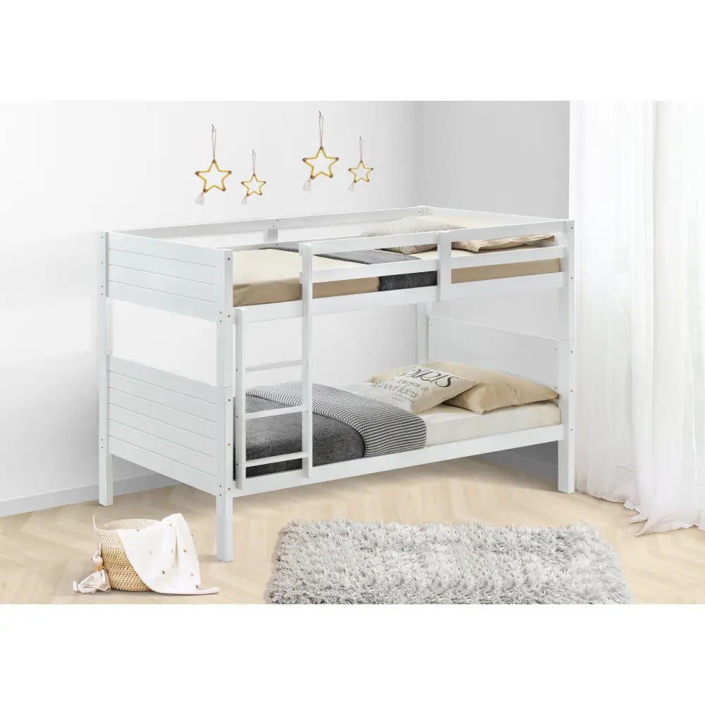 Zinnia Single Bunk Bed Frame Solid Rubber Timber Wood Loft Furniture - White - Furniture > Bedroom > Beds & Bed Frames