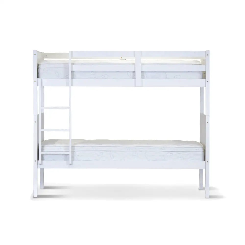 Zinnia Single Bunk Bed Frame Solid Rubber Timber Wood Loft Furniture - White - Furniture > Bedroom > Beds & Bed Frames