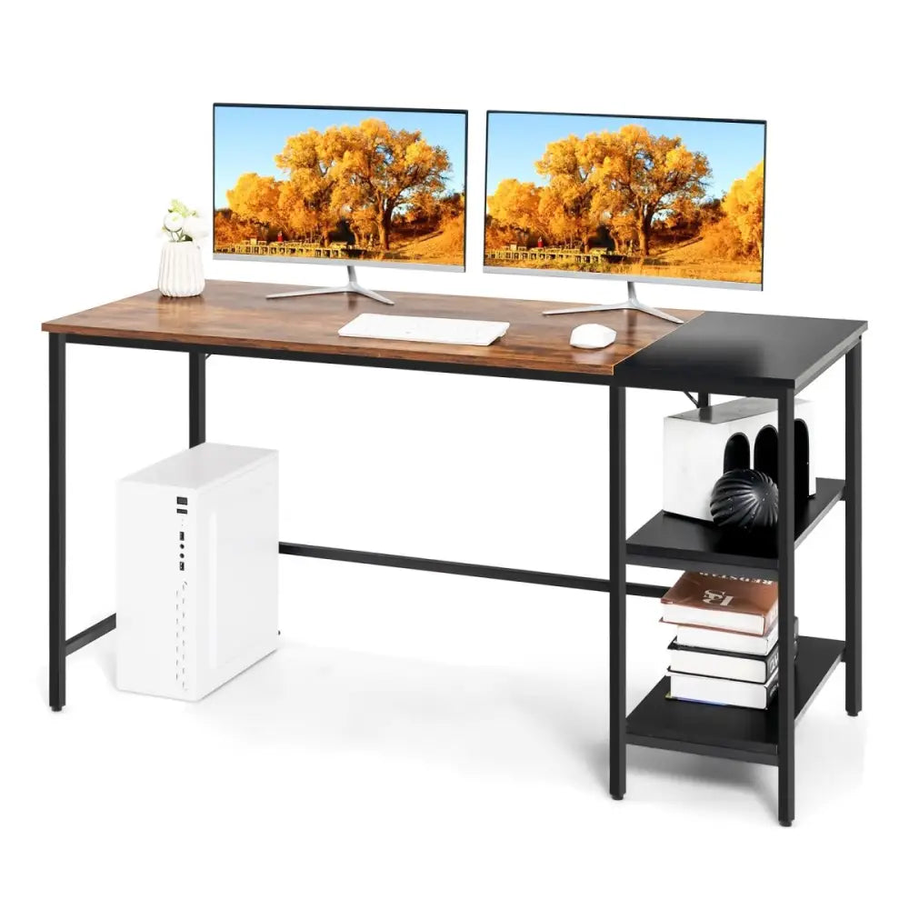 1.4m Computer Desk with Book Storage – Student Study Workstation Vintage Oak Finish - Home & Garden > Home Office