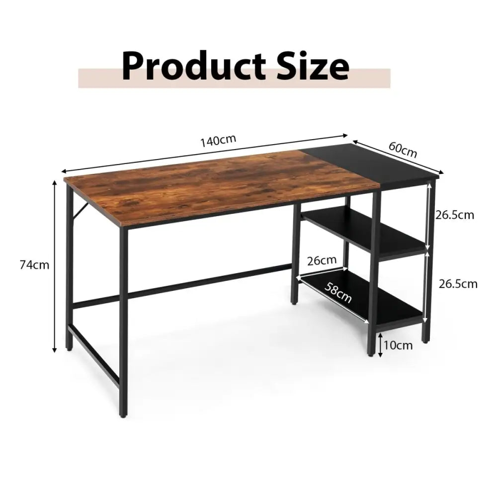 1.4m Computer Desk with Book Storage – Student Study Workstation Vintage Oak Finish - Home & Garden > Home Office