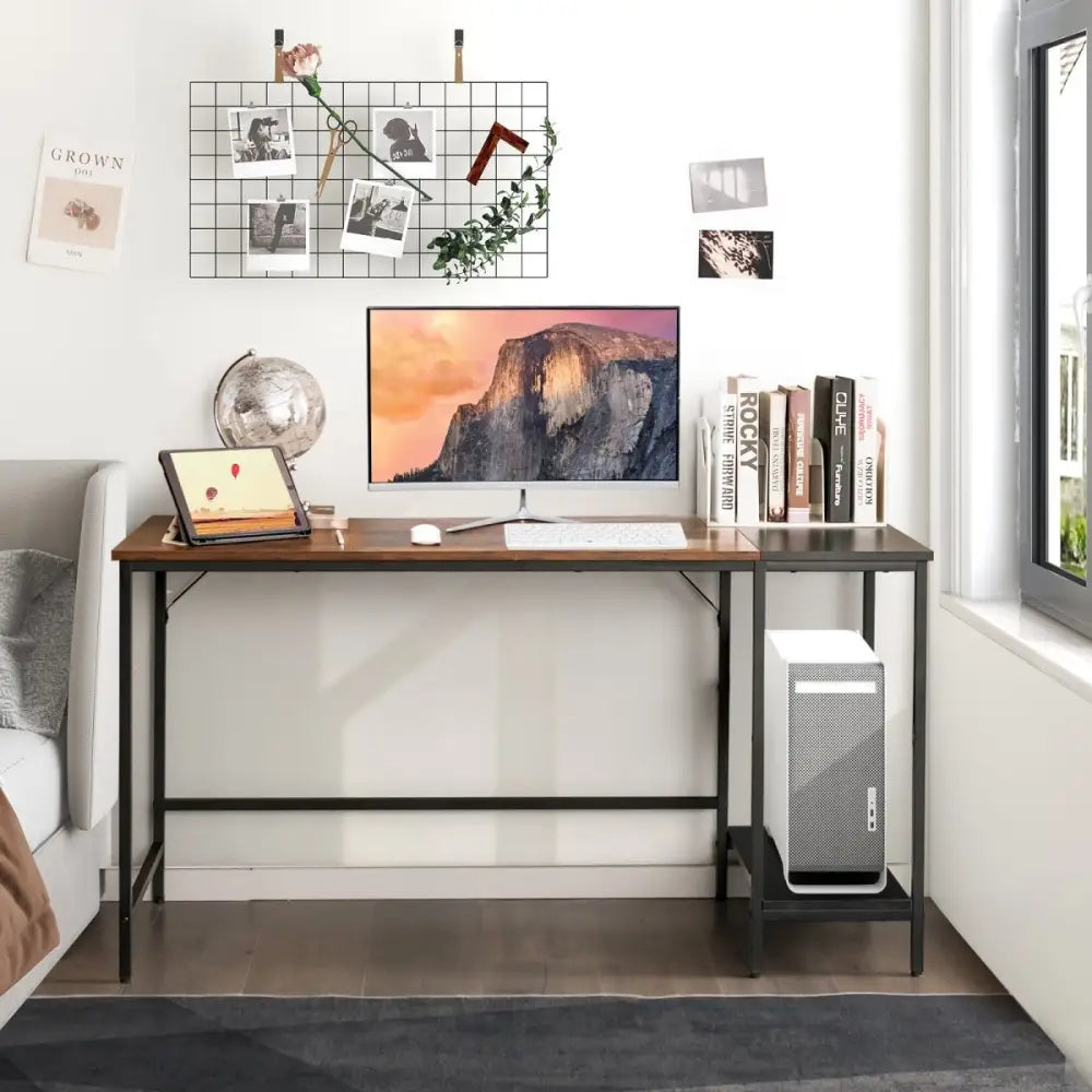 1.4m Computer Desk with Book Storage – Student Study Workstation Vintage Oak Finish - Home & Garden > Home Office