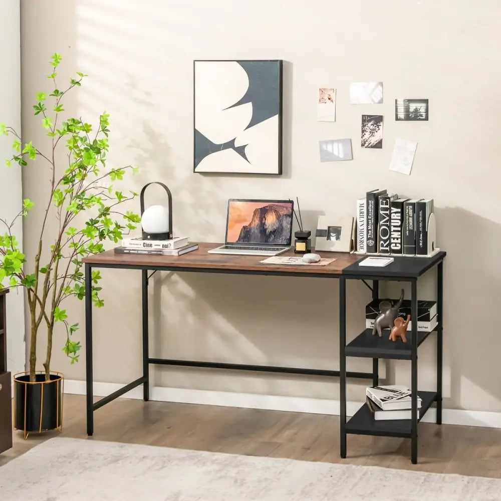 1.4m Computer Desk with Book Storage – Student Study Workstation Vintage Oak Finish - Home & Garden > Home Office