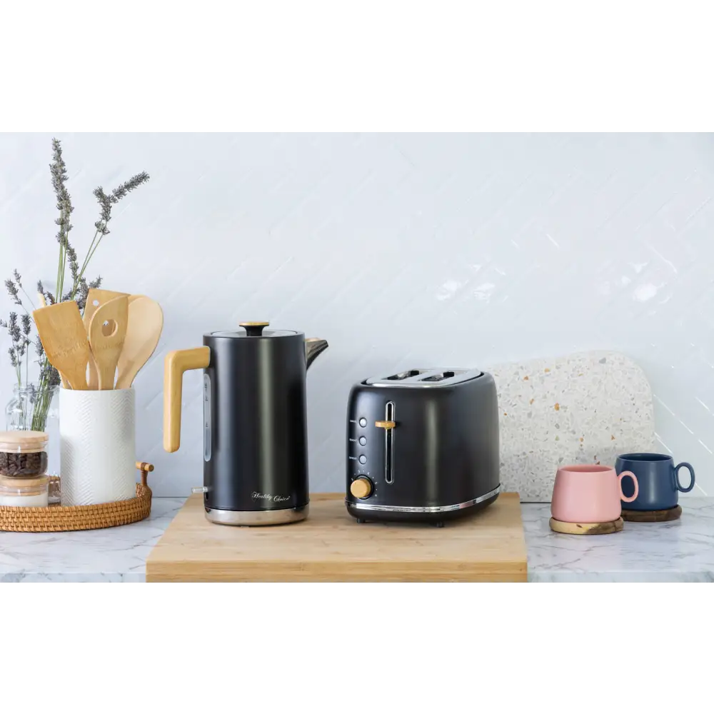 1.7L Kitchen Kettle in Black w/ Wood Accents - Appliances > Kitchen Appliances