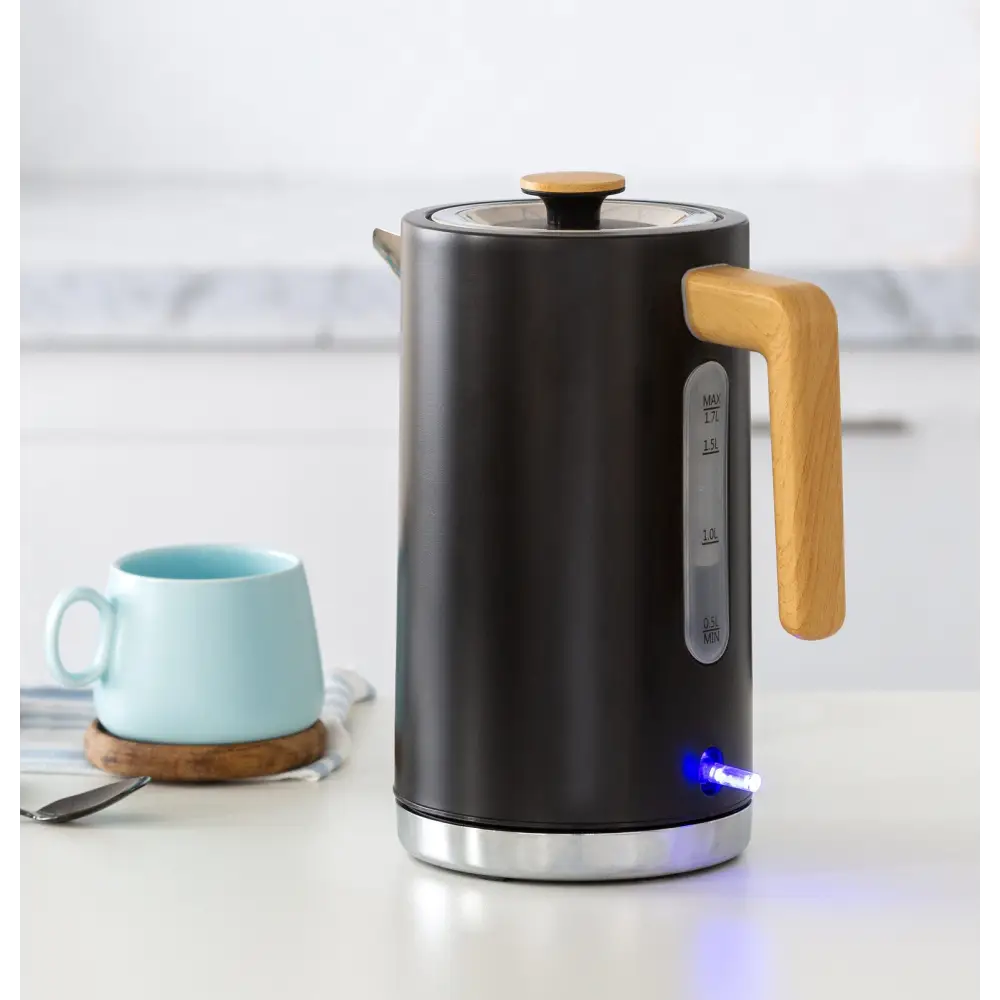 1.7L Kitchen Kettle in Black w/ Wood Accents - Appliances > Kitchen Appliances