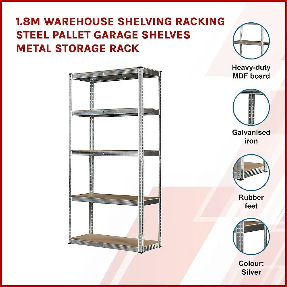 1.8M Warehouse Shelving Racking Steel Pallet Garage Shelves Metal Storage Rack - Furniture > Office
