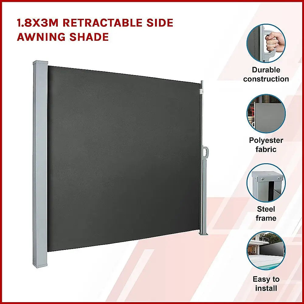 1.8X3M Retractable Side Awning Shade - Home & Garden > Shading