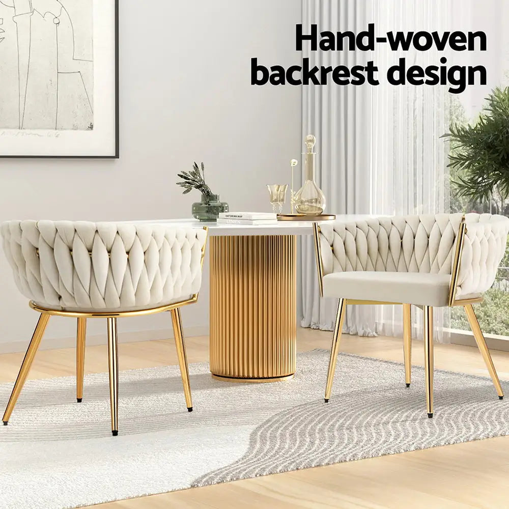 1 Artiss Dining Chair Velvet Armchair Beige - Furniture > Dining > Kitchen & Dining Chairs