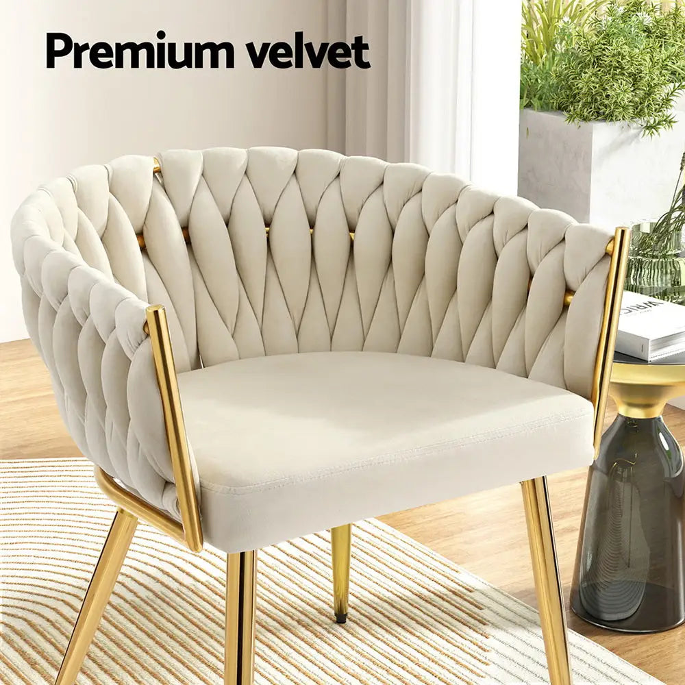1 Artiss Dining Chair Velvet Armchair Beige - Furniture > Dining > Kitchen & Dining Chairs