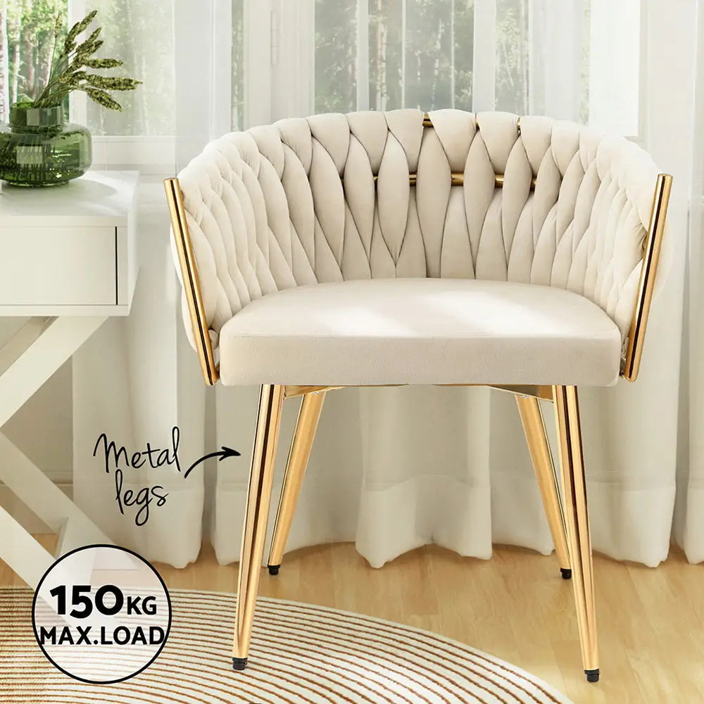 1 Artiss Dining Chair Velvet Armchair Beige - Furniture > Dining > Kitchen & Dining Chairs