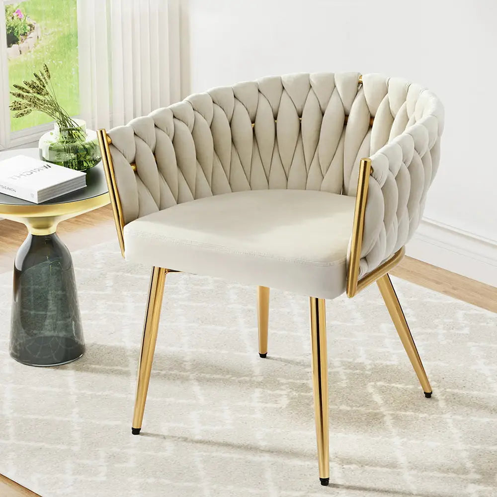 1 Artiss Dining Chair Velvet Armchair Beige - Furniture > Dining > Kitchen & Dining Chairs