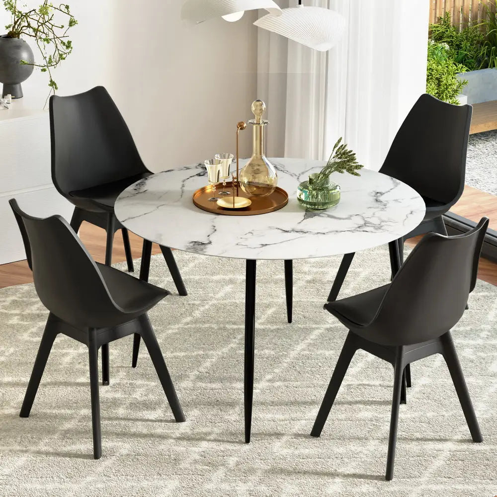 1 Artiss Dining Table and 4 Chairs Set Marble Black - Furniture > Dining > Dining Set