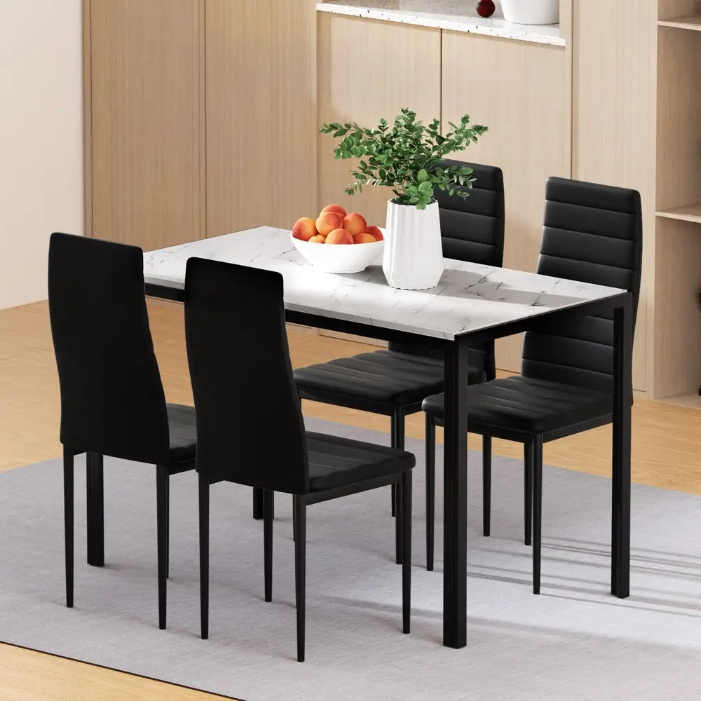 1 Artiss Dining Table and 4 Chairs Set Marble Effect - Furniture > Dining > Dining Set