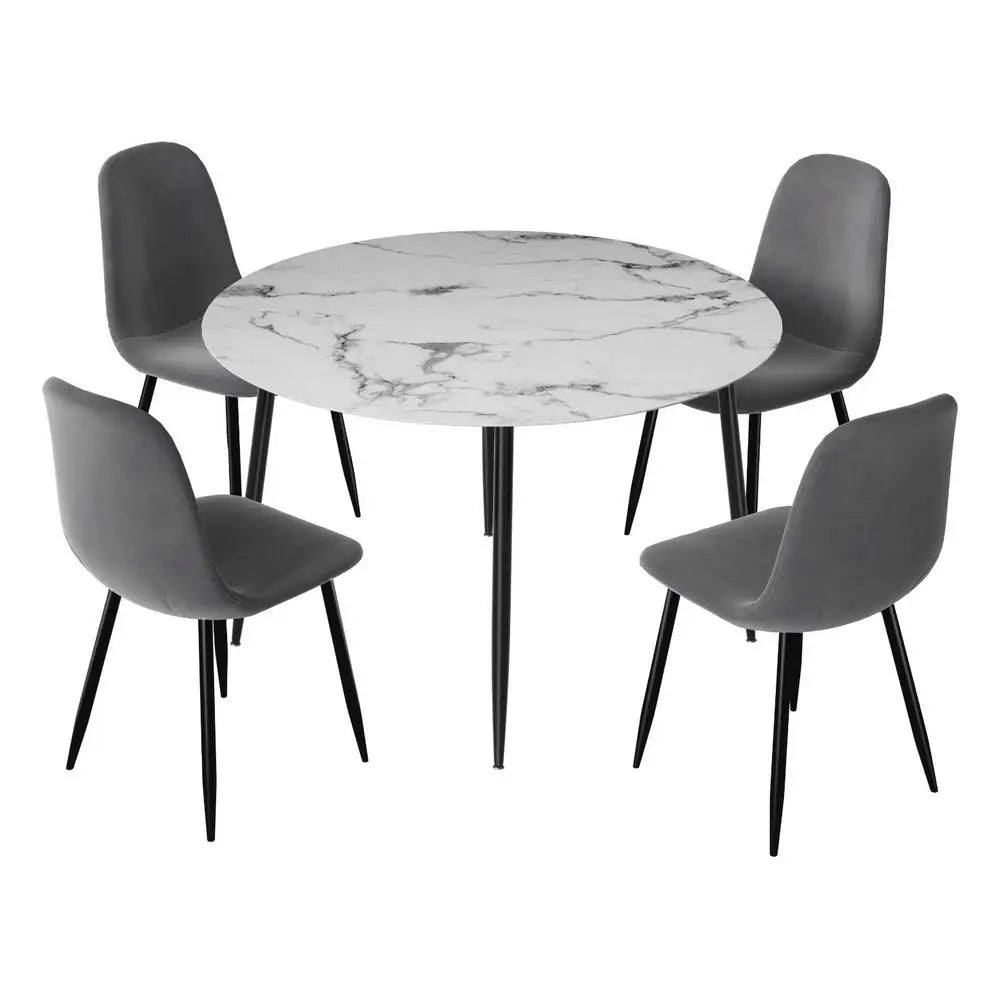 1 Artiss Dining Table and 4 Chairs Set Marble Grey - Furniture > Dining > Dining Set