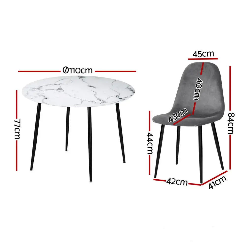 1 Artiss Dining Table and 4 Chairs Set Marble Grey - Furniture > Dining > Dining Set