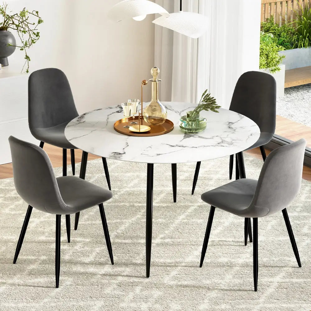 1 Artiss Dining Table and 4 Chairs Set Marble Grey - Furniture > Dining > Dining Set