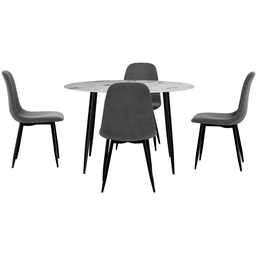 1 Artiss Dining Table and 4 Chairs Set Marble Grey - Furniture > Dining > Dining Set