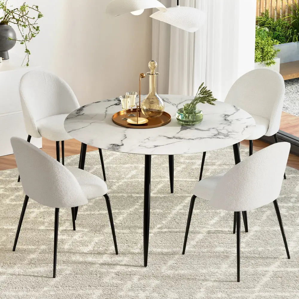 1 Artiss Dining Table and 4 Chairs Set Marble White - Furniture > Dining > Dining Set