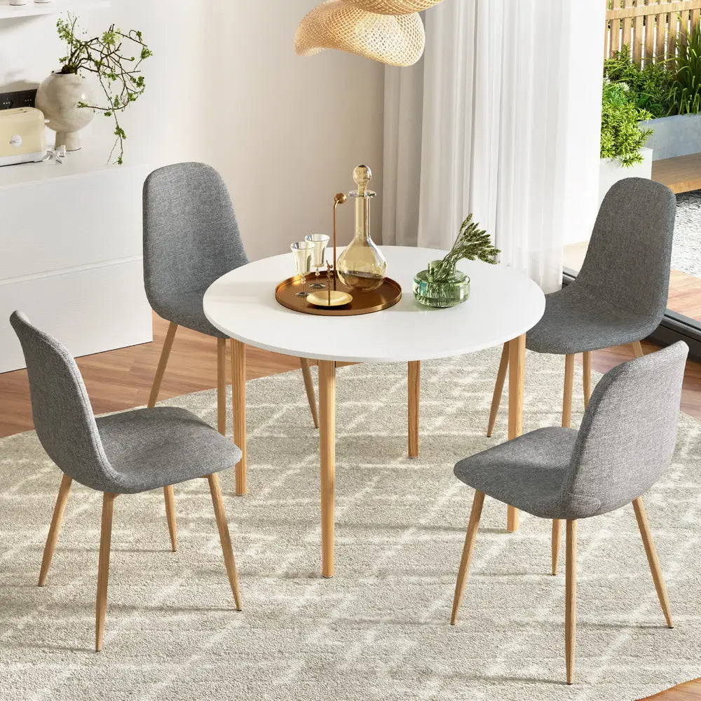 1 Artiss Dining Table and 4 Chairs Set White Grey - Furniture > Dining > Dining Set