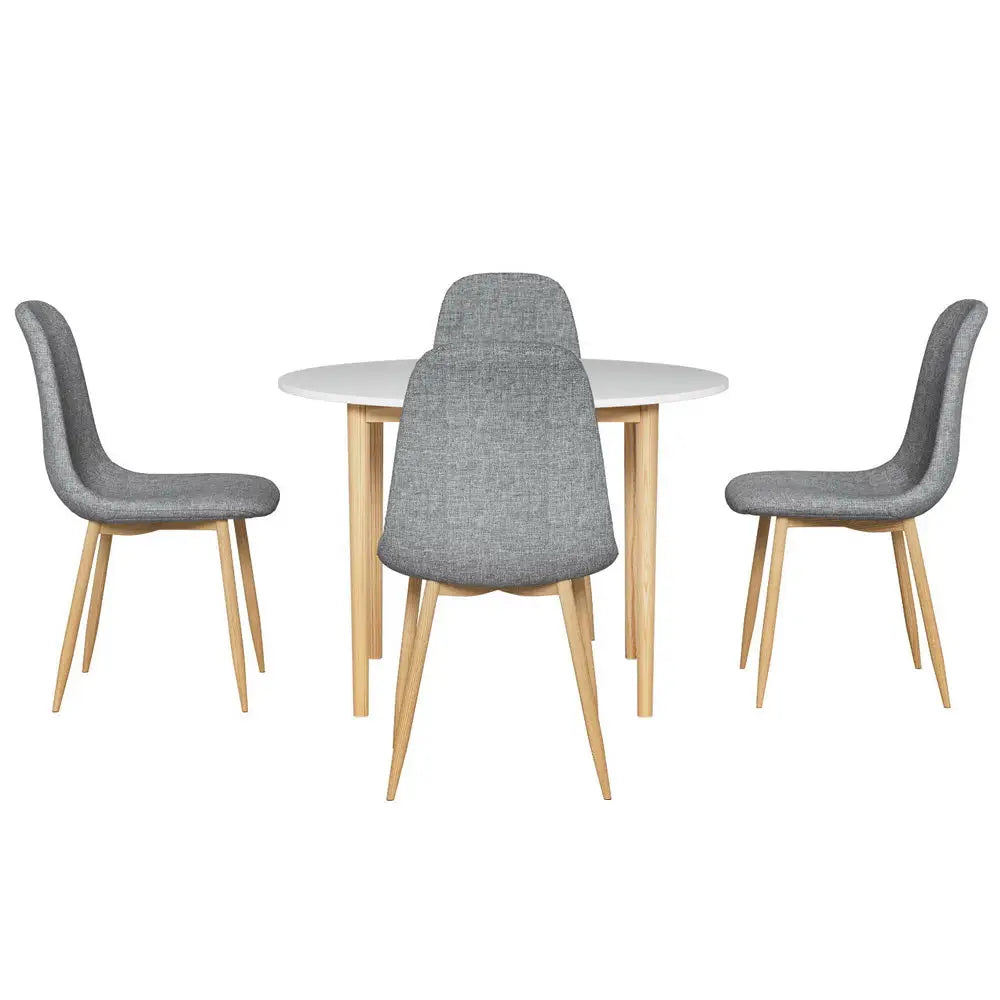 1 Artiss Dining Table and 4 Chairs Set White Grey - Furniture > Dining > Dining Set