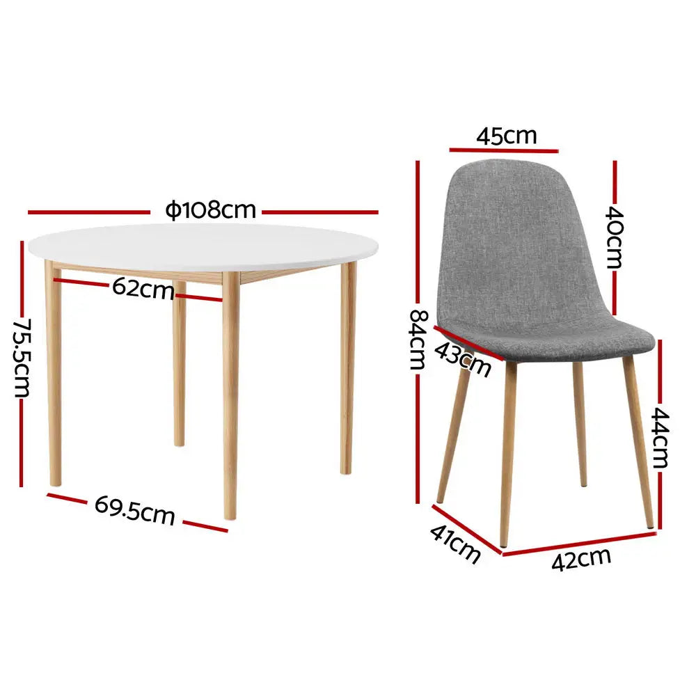 1 Artiss Dining Table and 4 Chairs Set White Grey - Furniture > Dining > Dining Set