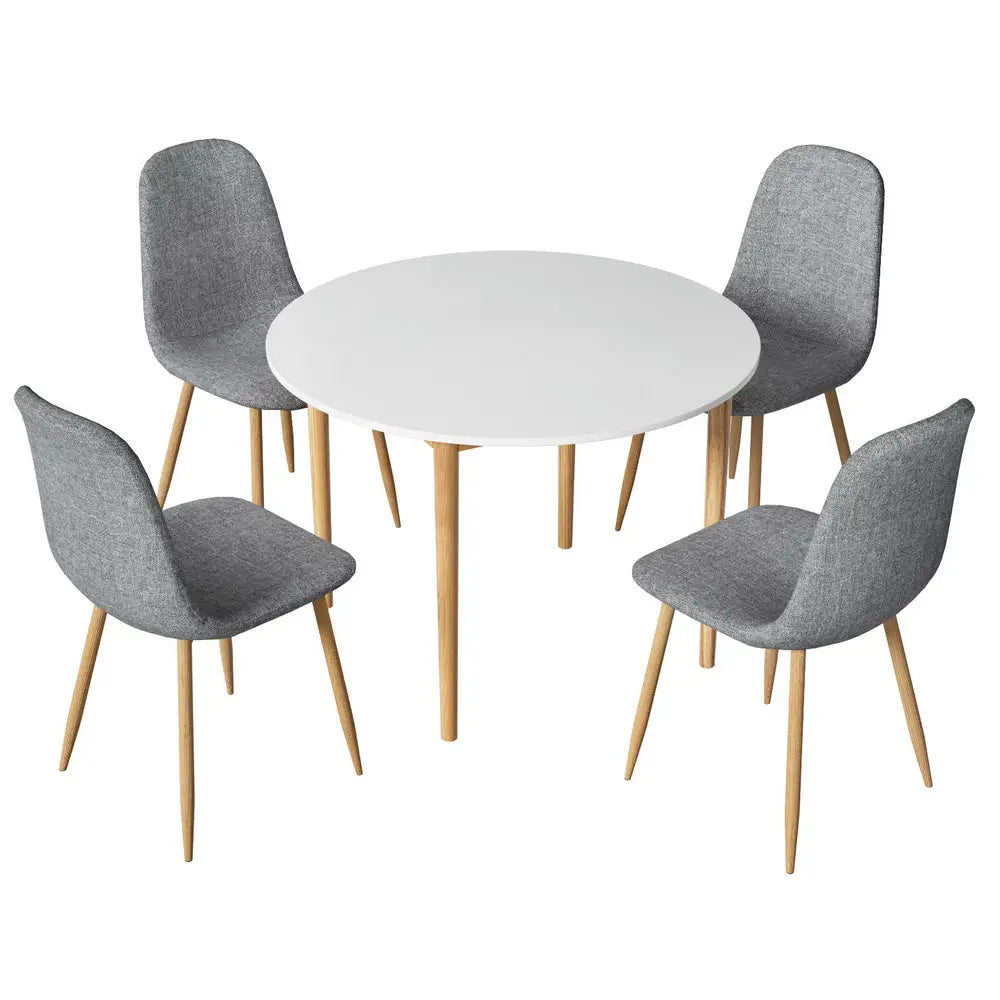 1 Artiss Dining Table and 4 Chairs Set White Grey - Furniture > Dining > Dining Set