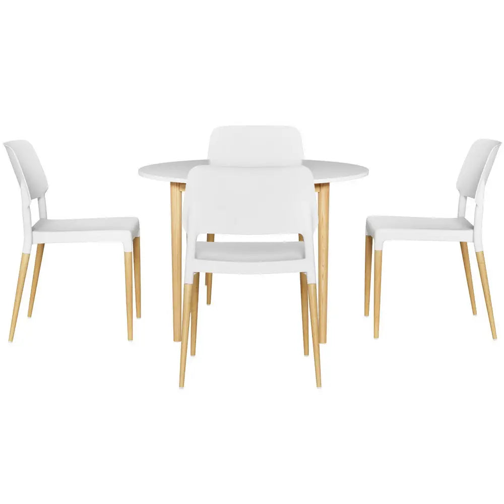 1 Artiss Dining Table and 4 Chairs Set White Wood - Furniture > Dining > Dining Set