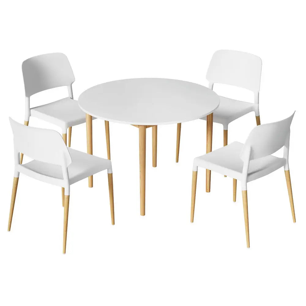 1 Artiss Dining Table and 4 Chairs Set White Wood - Furniture > Dining > Dining Set