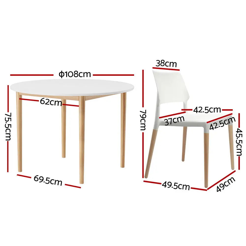 1 Artiss Dining Table and 4 Chairs Set White Wood - Furniture > Dining > Dining Set