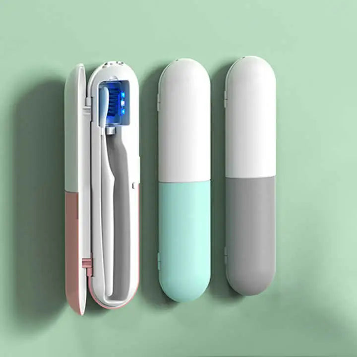 1 Piece Grey Portable UV-C Toothbrush Sterilizer - Rechargeable Travel Case with UV-C Disinfection Compact
