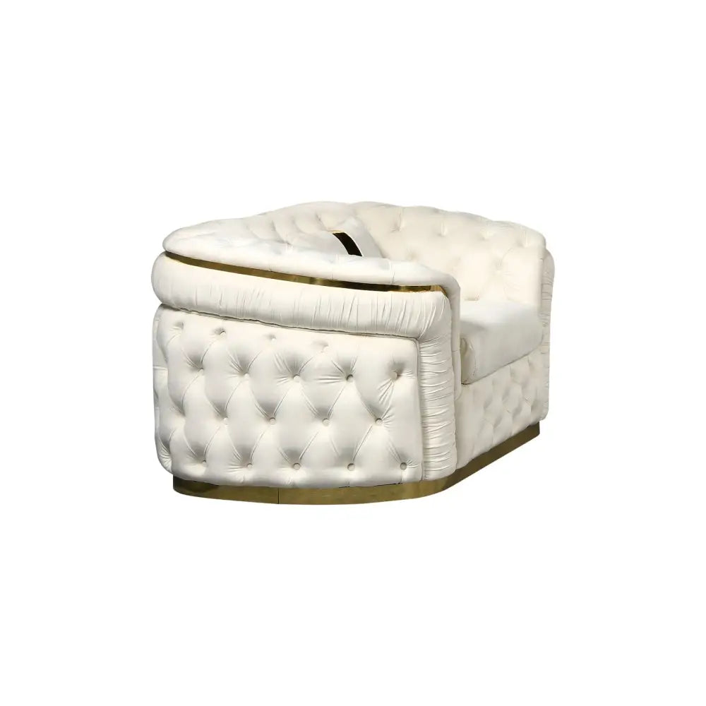 1 Seater Sofa Beige Velvet Fabric Solid Wood construction Gold Stainless Steel Trim - Furniture > Sofas > Sofas & Sofa