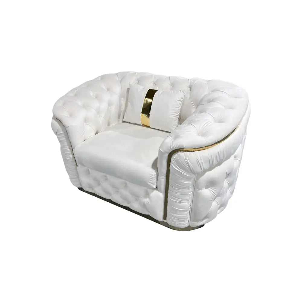 1 Seater Sofa Beige Velvet Fabric Solid Wood construction Gold Stainless Steel Trim - Furniture > Sofas > Sofas & Sofa