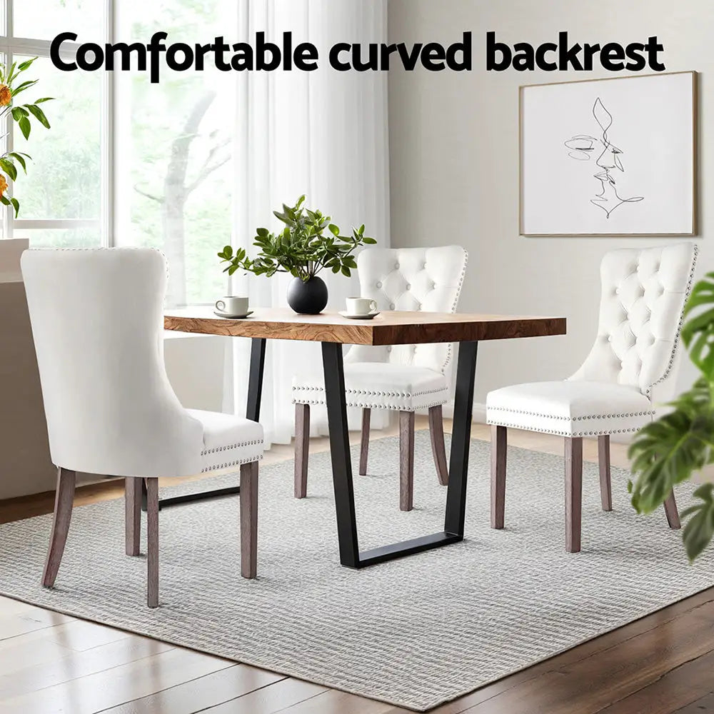 1 Set of 2 Artiss Dining Chairs Beige Velvet - Furniture > Dining > Kitchen & Dining Chairs