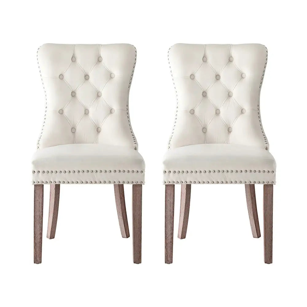 1 Set of 2 Artiss Dining Chairs Beige Velvet - Furniture > Dining > Kitchen & Dining Chairs