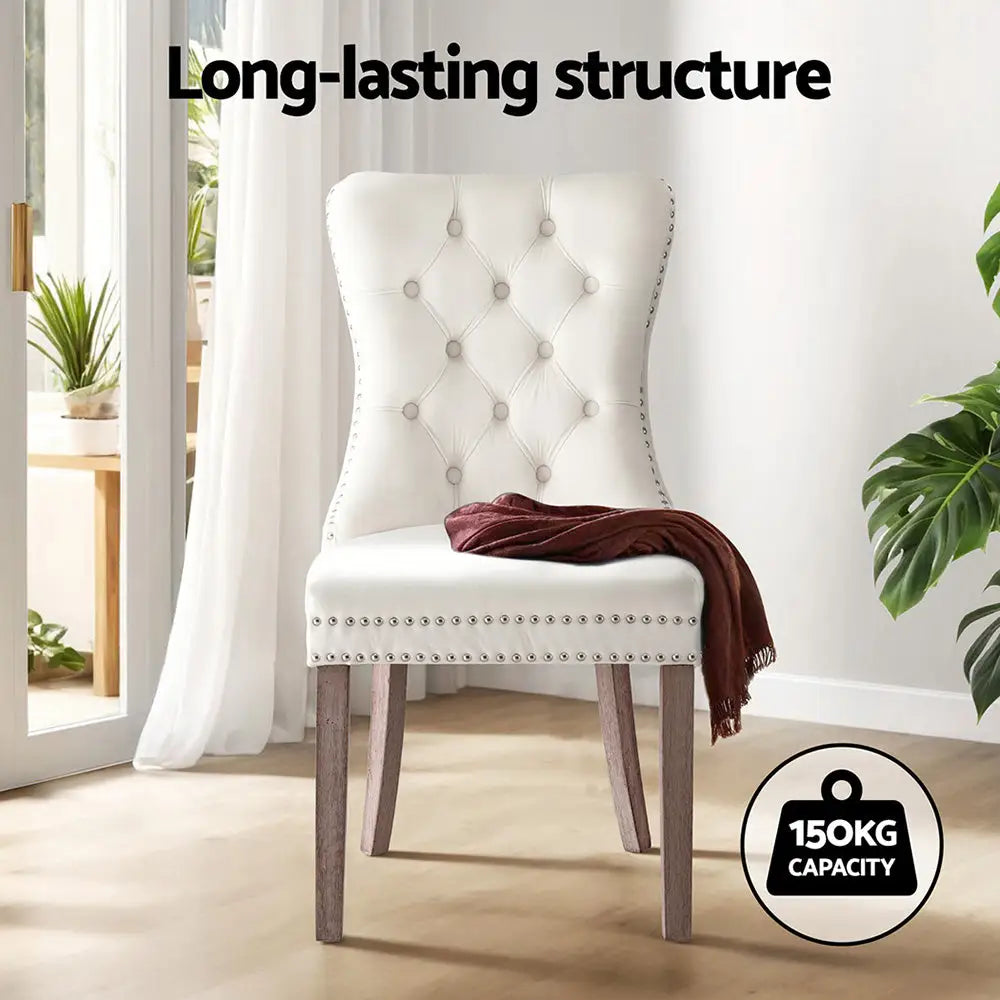 1 Set of 2 Artiss Dining Chairs Beige Velvet - Furniture > Dining > Kitchen & Dining Chairs