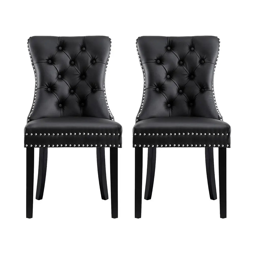 1 Set of 2 Artiss Dining Chairs Black Leather - Furniture > Dining > Kitchen & Dining Chairs