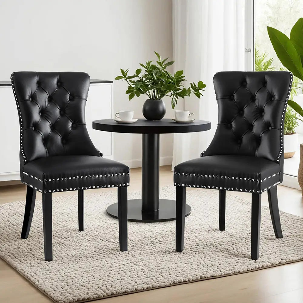 1 Set of 2 Artiss Dining Chairs Black Leather - Furniture > Dining > Kitchen & Dining Chairs