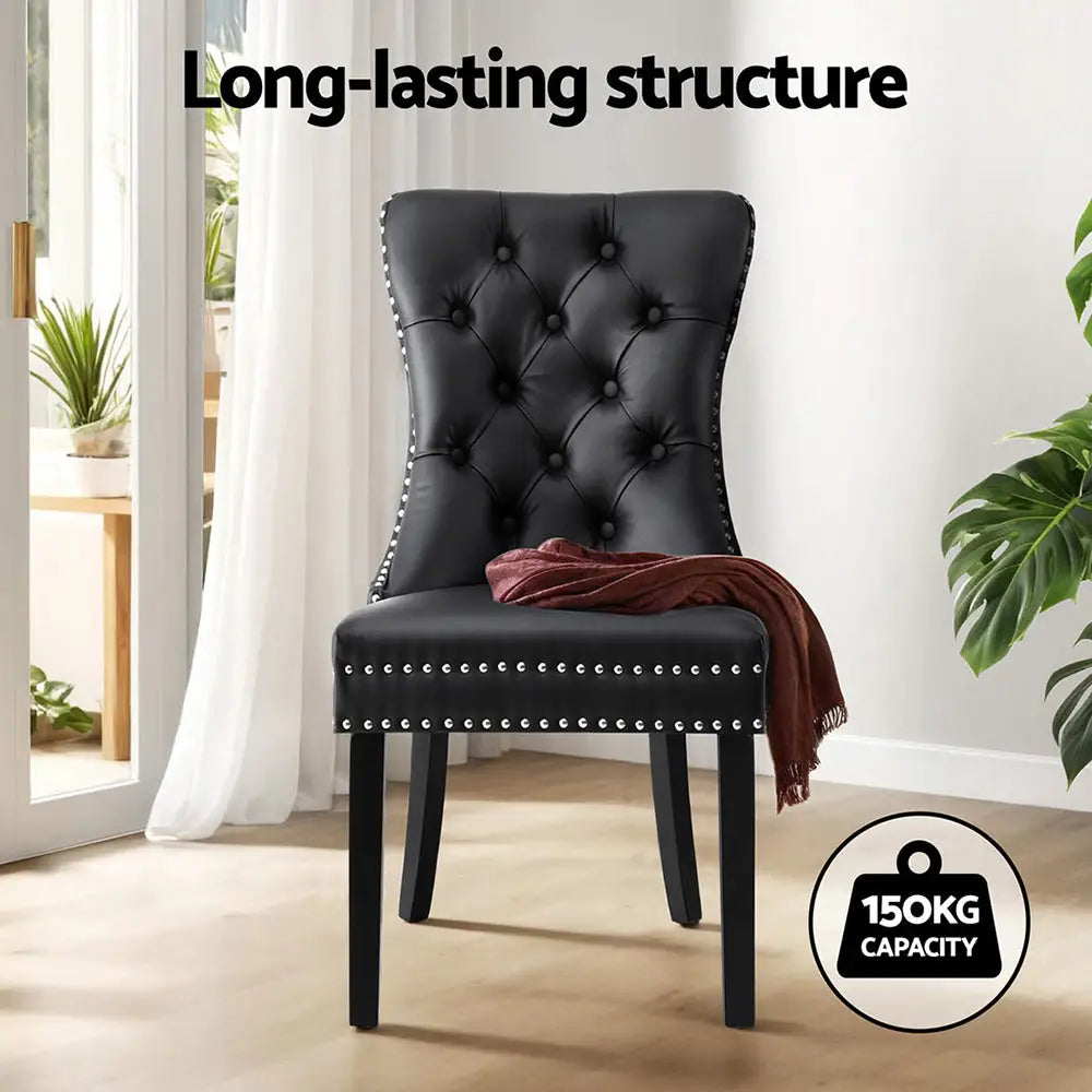 1 Set of 2 Artiss Dining Chairs Black Leather - Furniture > Dining > Kitchen & Dining Chairs