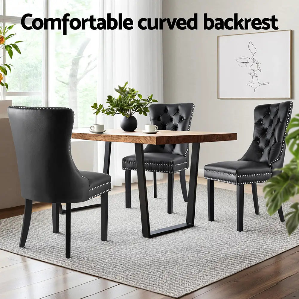 1 Set of 2 Artiss Dining Chairs Black Leather - Furniture > Dining > Kitchen & Dining Chairs