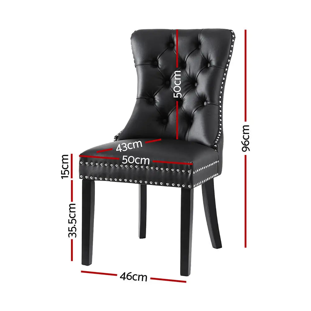 1 Set of 2 Artiss Dining Chairs Black Leather - Furniture > Dining > Kitchen & Dining Chairs